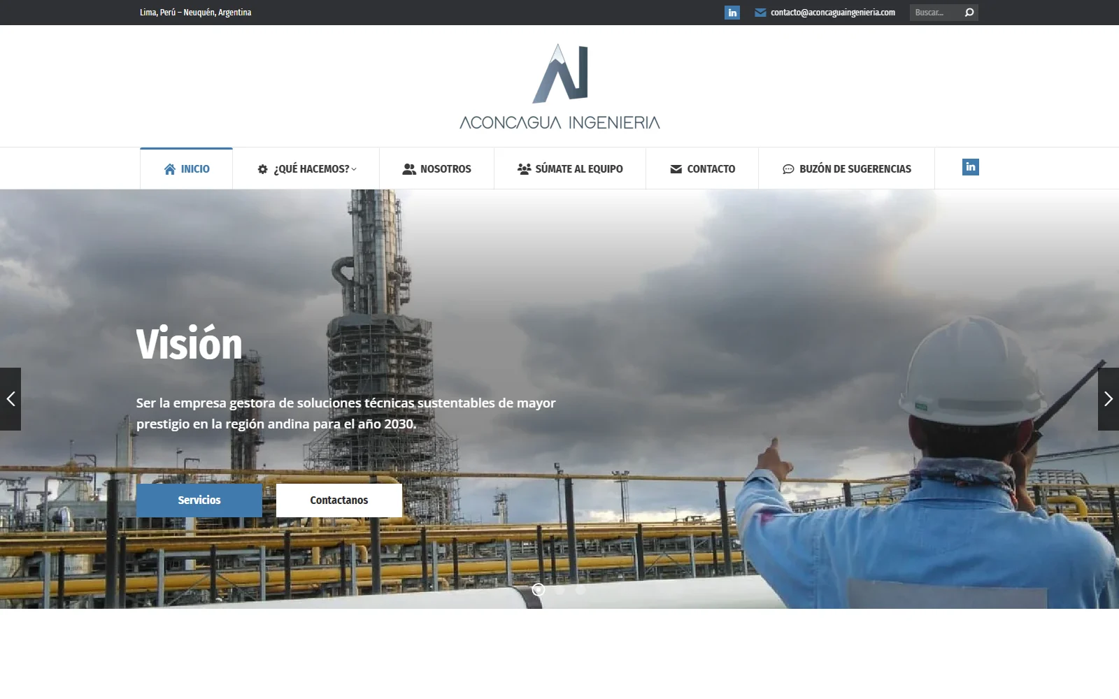 Portada institucional de Aconcagua Ingeniería con su identidad y servicios industriales.