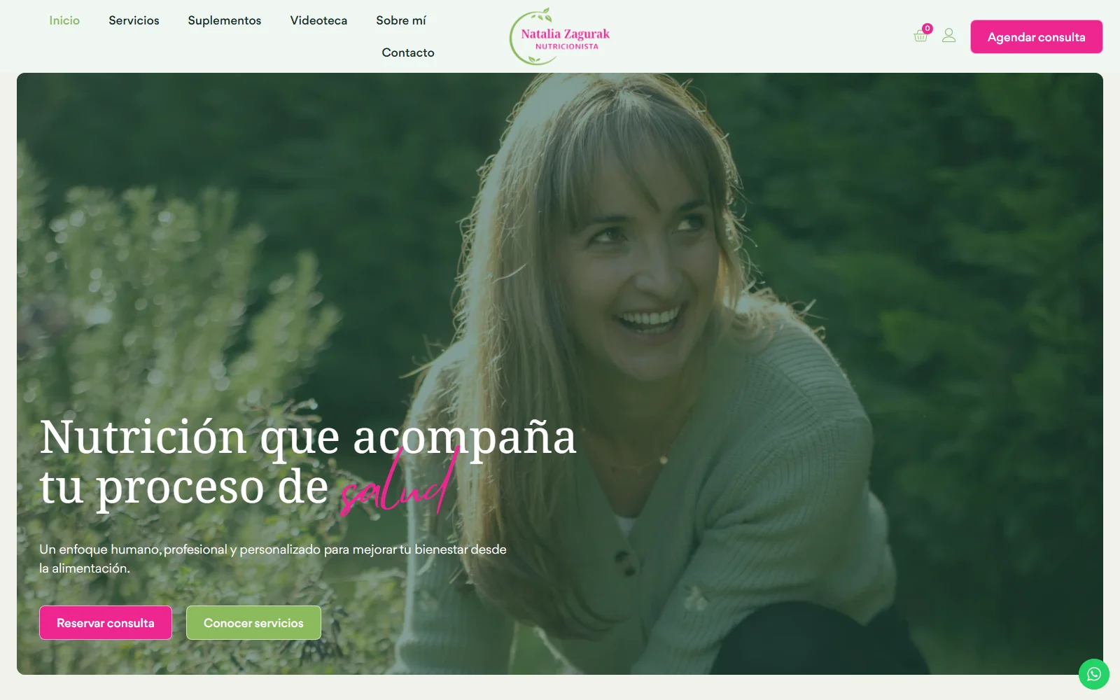 Portada del sitio profesional de la nutricionista Natalia Zagurak.