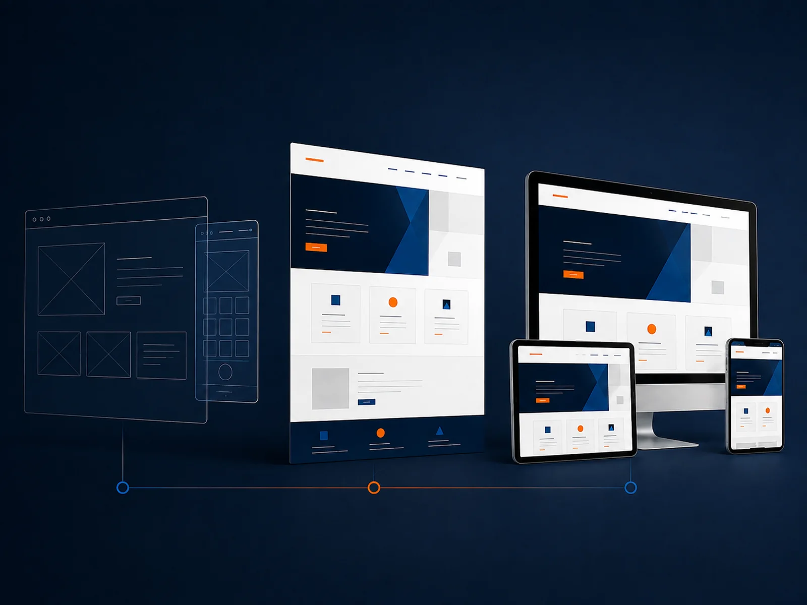 Proceso de desarrollo web desde esquemas iniciales hasta interfaces adaptadas a distintos dispositivos.